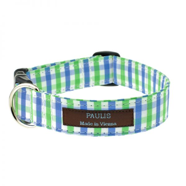 Hundehalsband von Paulis Hundeausstatter | Bauernkaro | blau-gruen