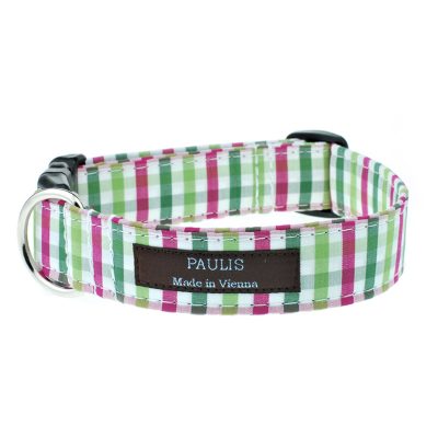 Hundehalsband von Paulis Hundeausstatter | Bauernkaro | gruen-pink