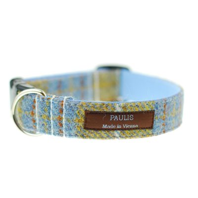 Hundehalsband von Paulis Hundeausstatter | Harris Tweet| ocker-blau