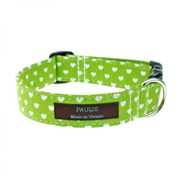 Hundehalsband von Paulis Hundeausstatter | Herzchen-Muster | apfelgrün