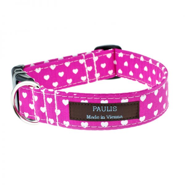 Hundehalsband von Paulis Hundeausstatter | Herzchen-Muster | pink