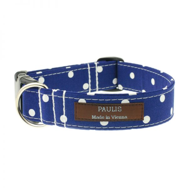 Hundehalsband von Paulis Hundeausstatter | Polka-Dots-Muster | dunkelblau