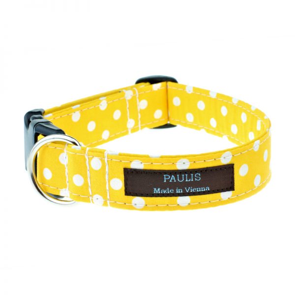 Hundehalsband von Paulis Hundeausstatter | Polka-Dots-Muster | sonnengelb