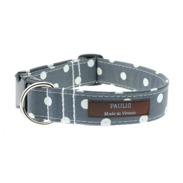 Hundehalsband von Paulis Hundeausstatter | Polka-Dots-Muster | grau