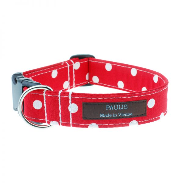 Hundehalsband von Paulis Hundeausstatter | Polka-Dots-Muster | kirschrot