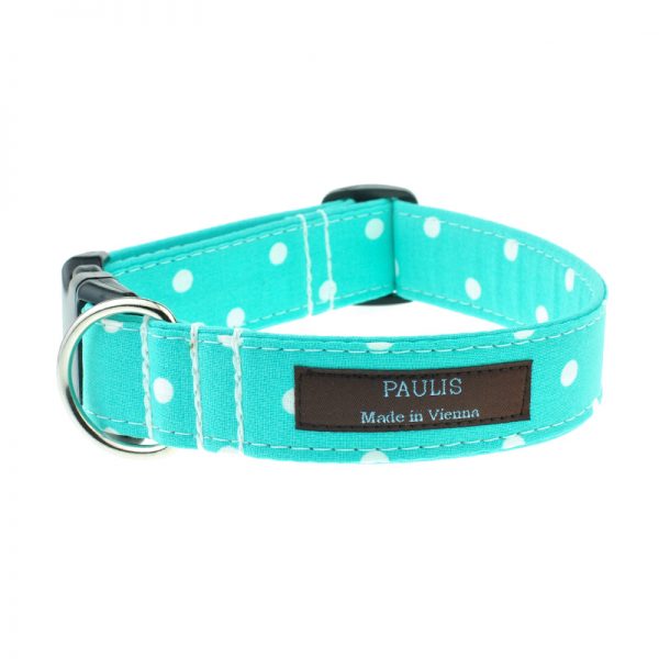 Hundehalsband von Paulis Hundeausstatter | Polka-Dots-Muster | tuerkis