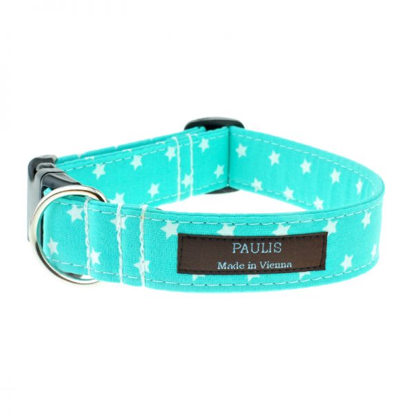 Hundehalsband von Paulis Hundeausstatter | Sternchenmuster | aquamarin