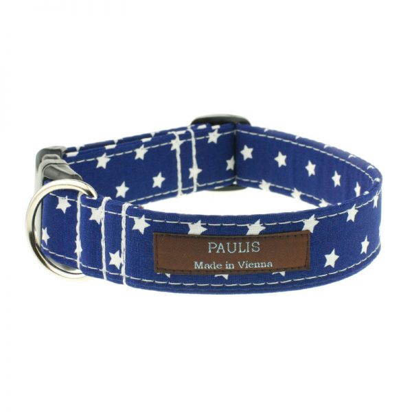 Hundehalsband von Paulis Hundeausstatter | Sternchenmuster | dunkelblau