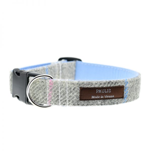 Hundehalsband von Paulis Hundeausstatter | Harris Tweed | grau-rosa-hellblau